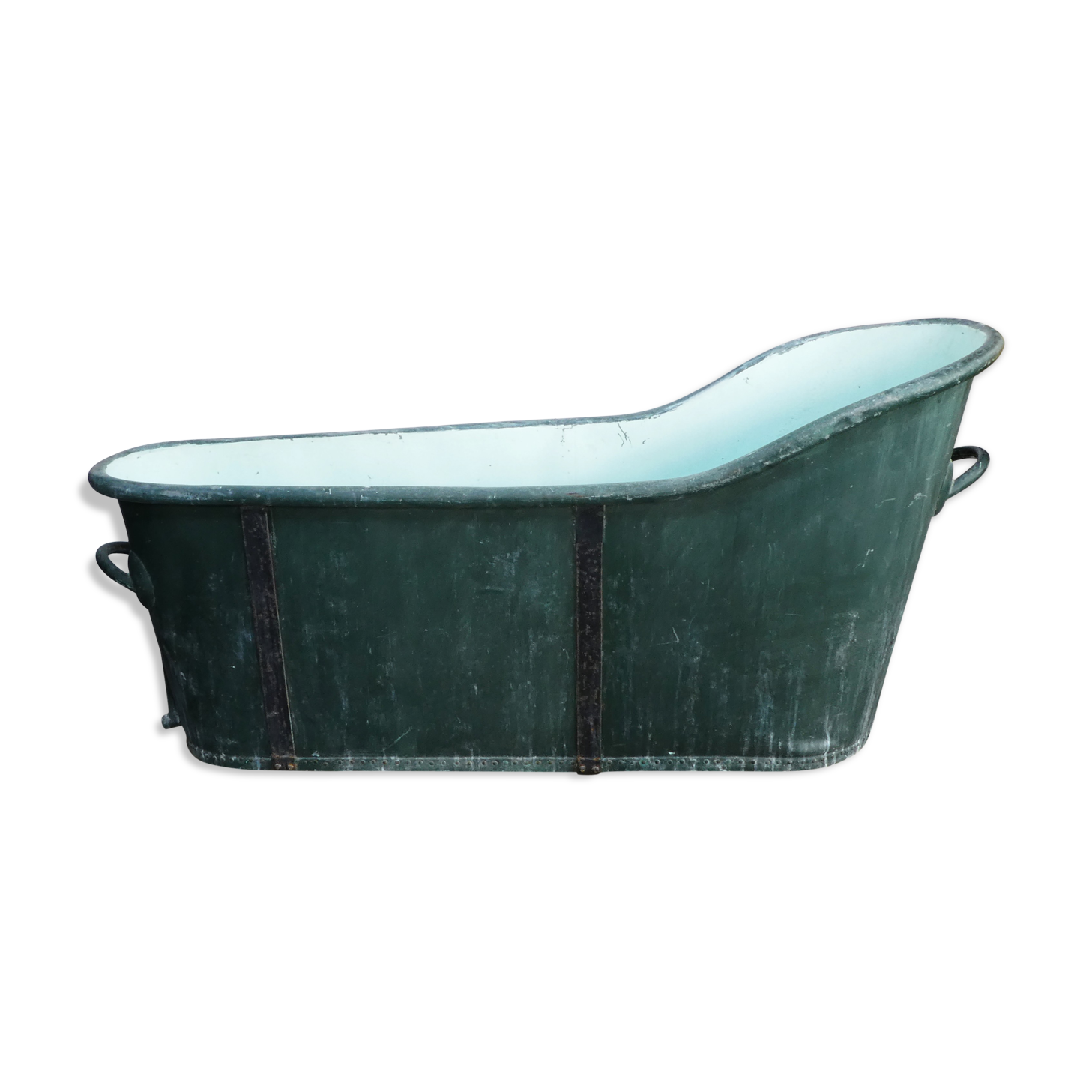 Bathtub in zinc wooden base period 19th