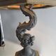 Monumental lamp with a dolphin in cast iron and lead scales - 110cm