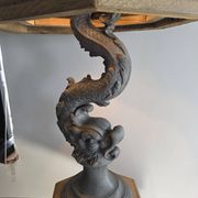 Monumental lamp with a dolphin in cast iron and lead scales - 110cm