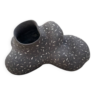Raw black stoneware vase