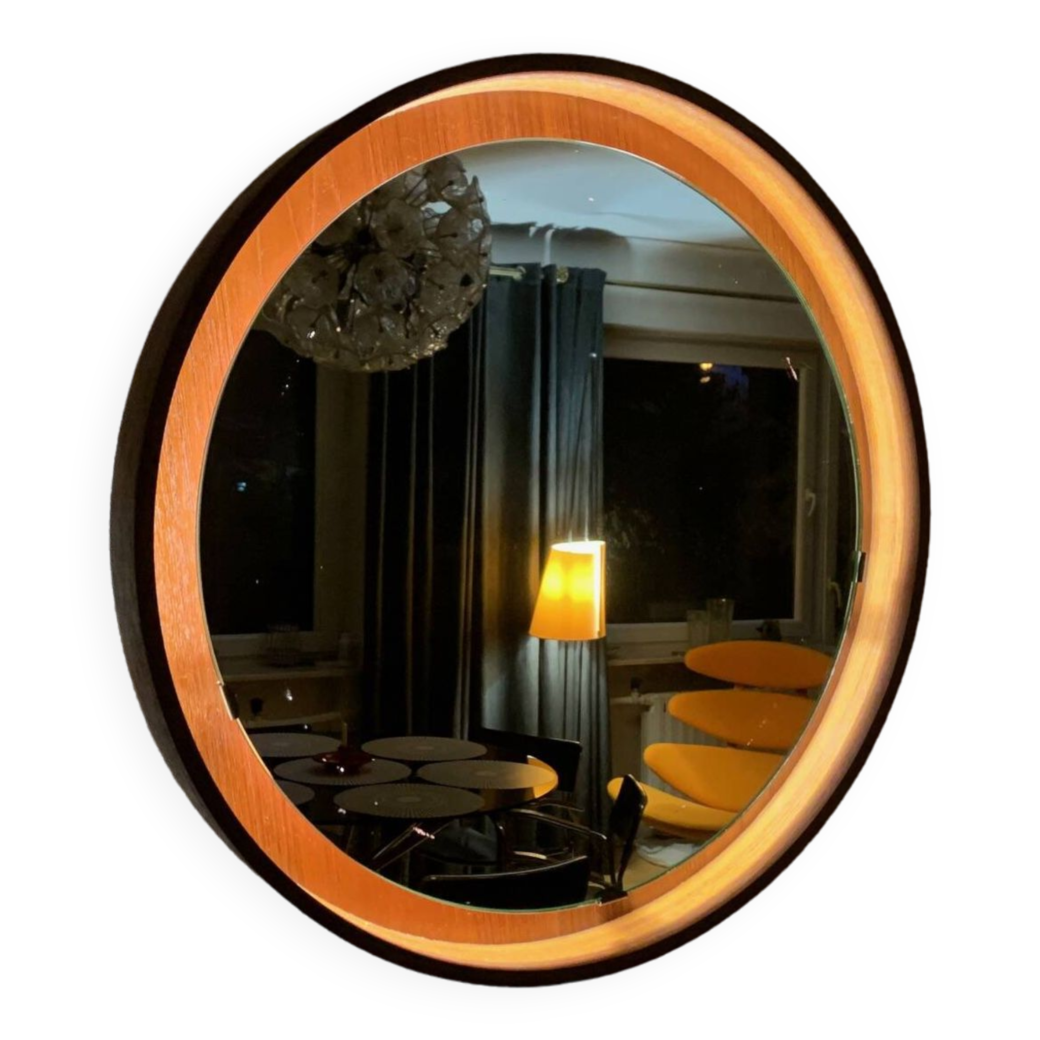 Teak, illuminated mirror, Italy, 1960s