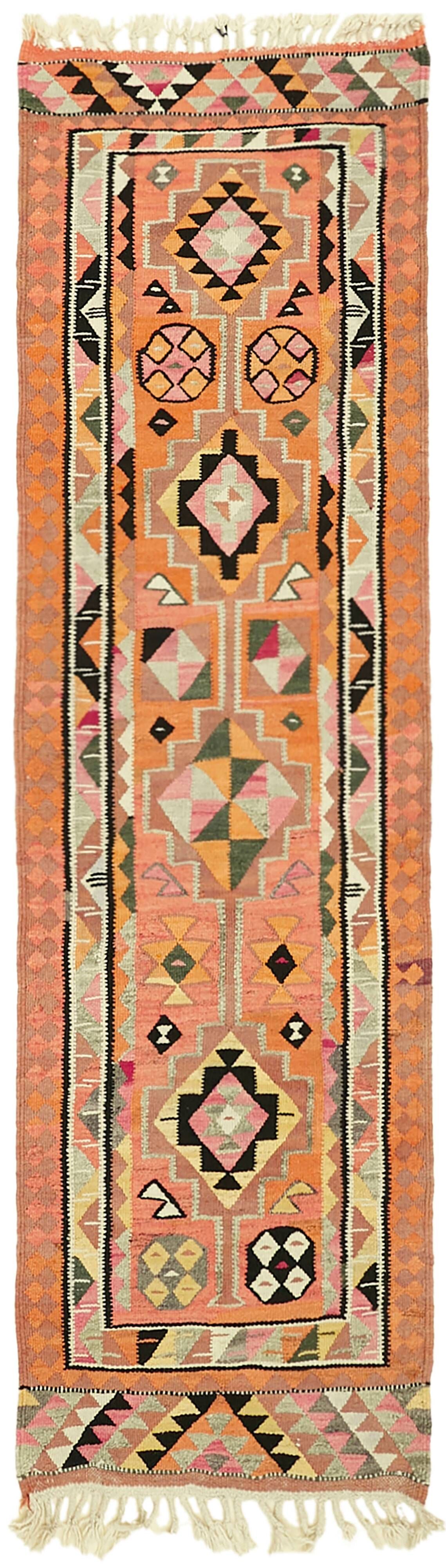 Turkish Handwoven Vintage Herki Kilim 94 cm x 304 cm