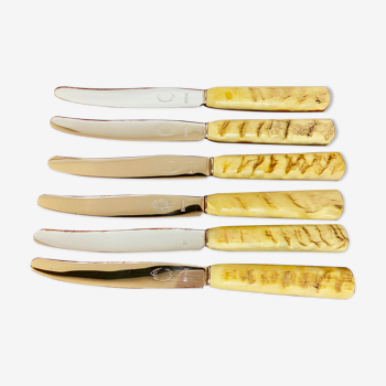 Ensemble de 6 couteaux de table, manche en corne, Made in Sweden