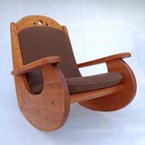 Fauteuil à bascule brutaliste en pin de wasa