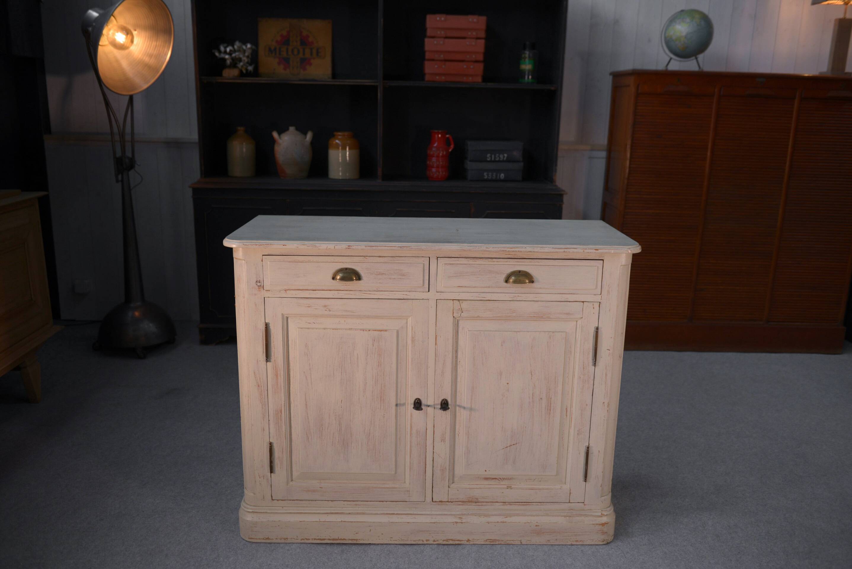 Low sideboard with 2 doors, white patina, 1960s