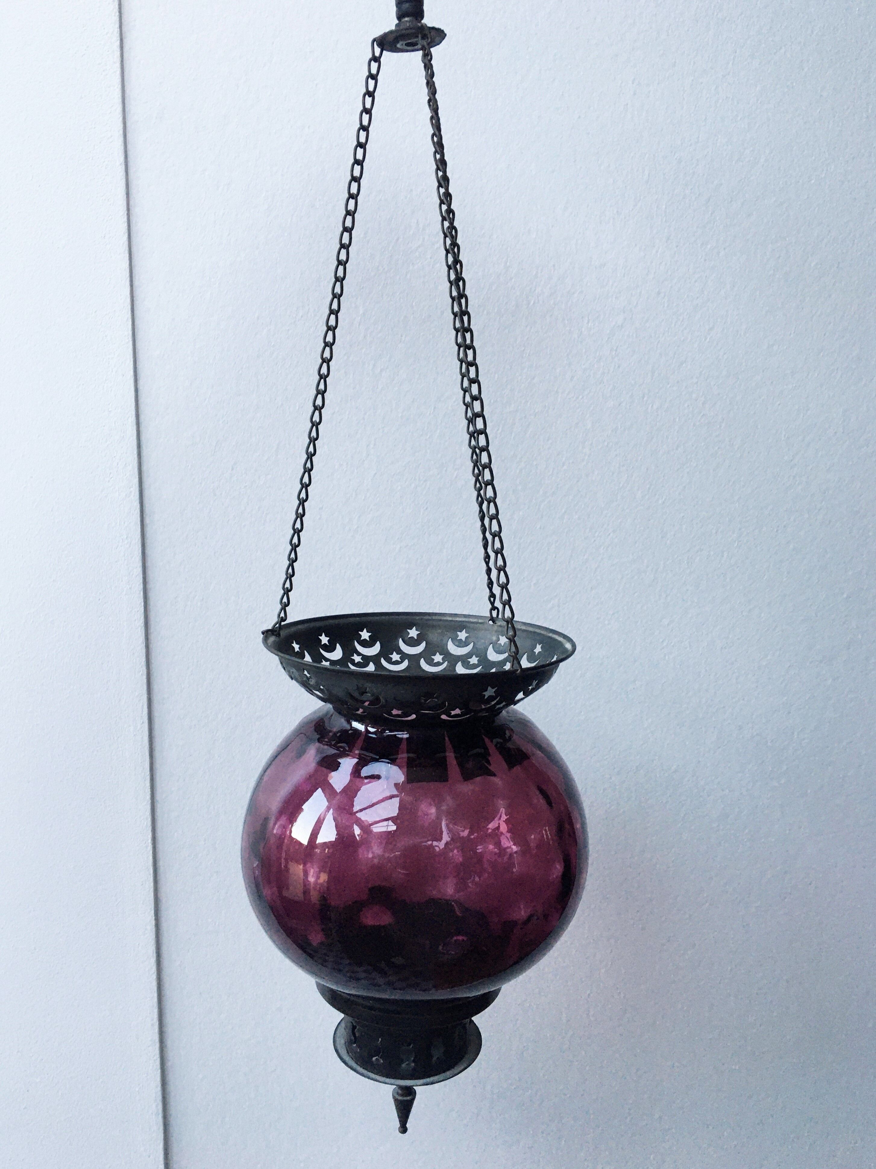 Lantern suspension blown glass purple and metal
