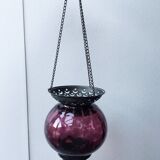 Lantern suspension blown glass purple and metal