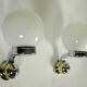 Pair of "GLOBE" APPLIQUES in OPALINE and CHROME and GOLD metal - 70s-80s