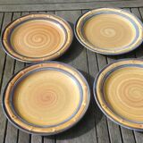 Set of 4 flat plates of the earthenware factory of Gien bamboo decoration - Vintage