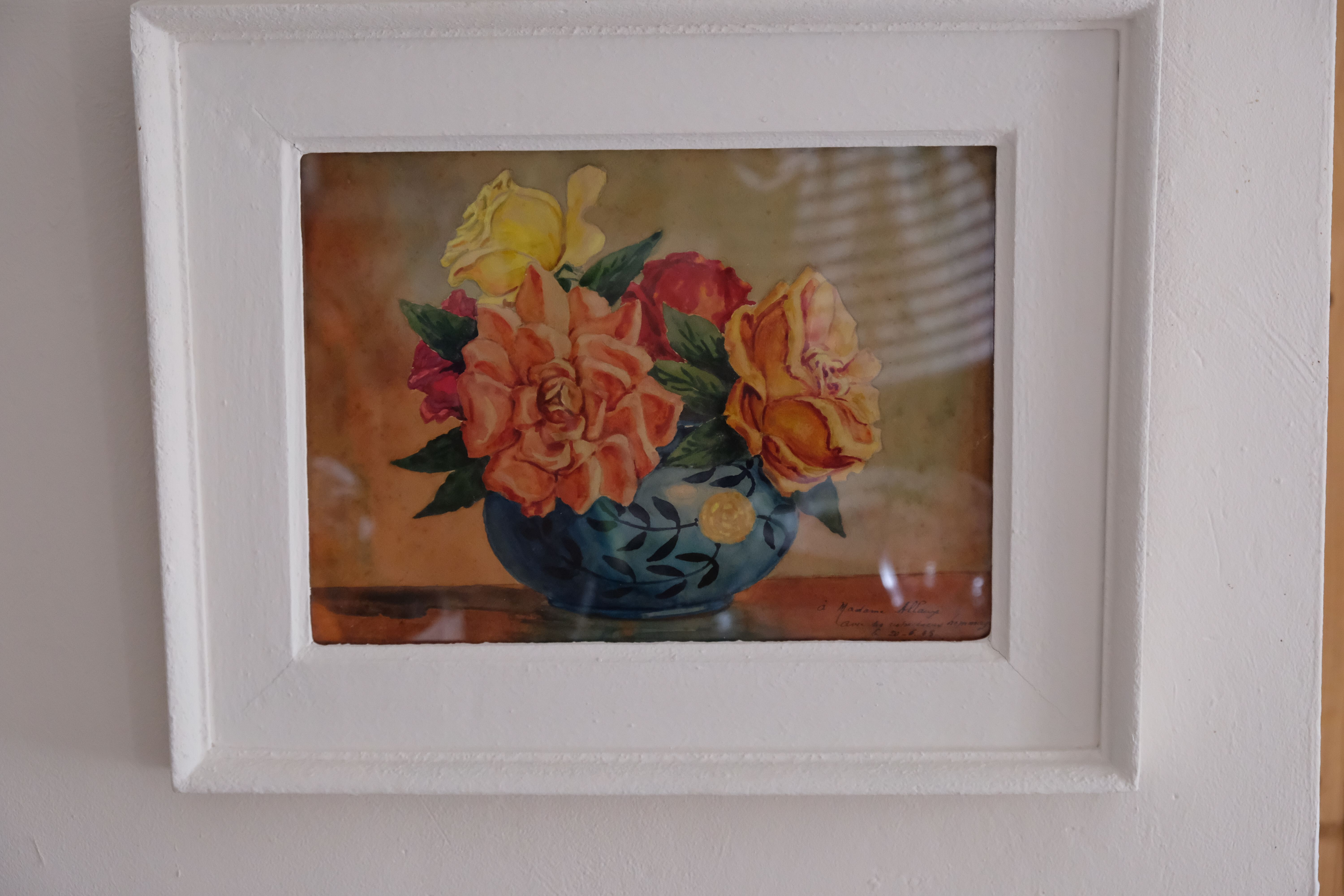 Painting bouquet of flowers, watercolor 1945, dated, signed and autographed