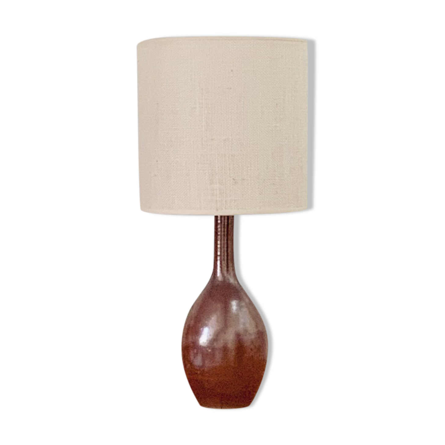 Lampe grès et jute tissée écrue