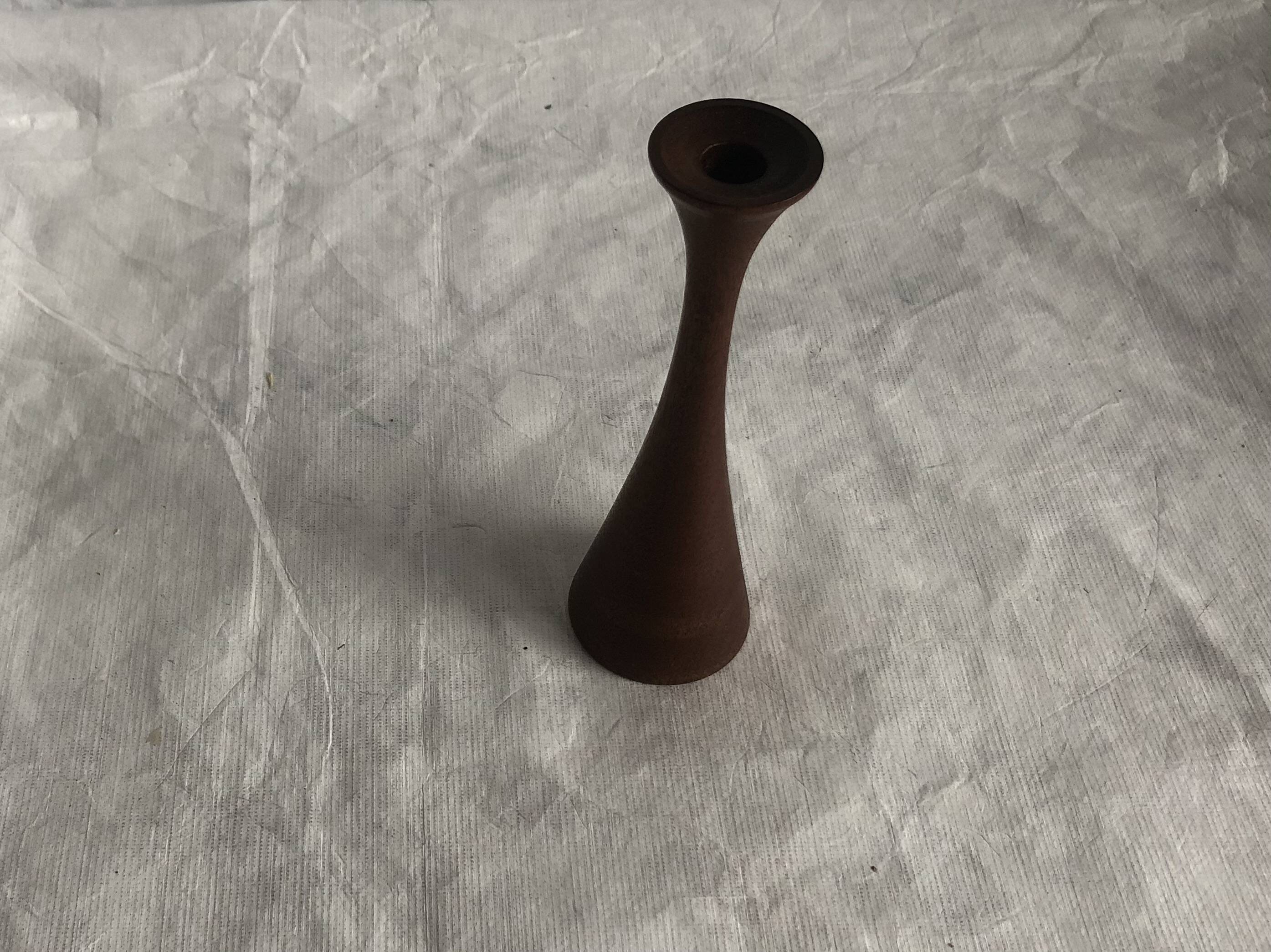 Vintage stained birch wood candle holder, Scandinavian design