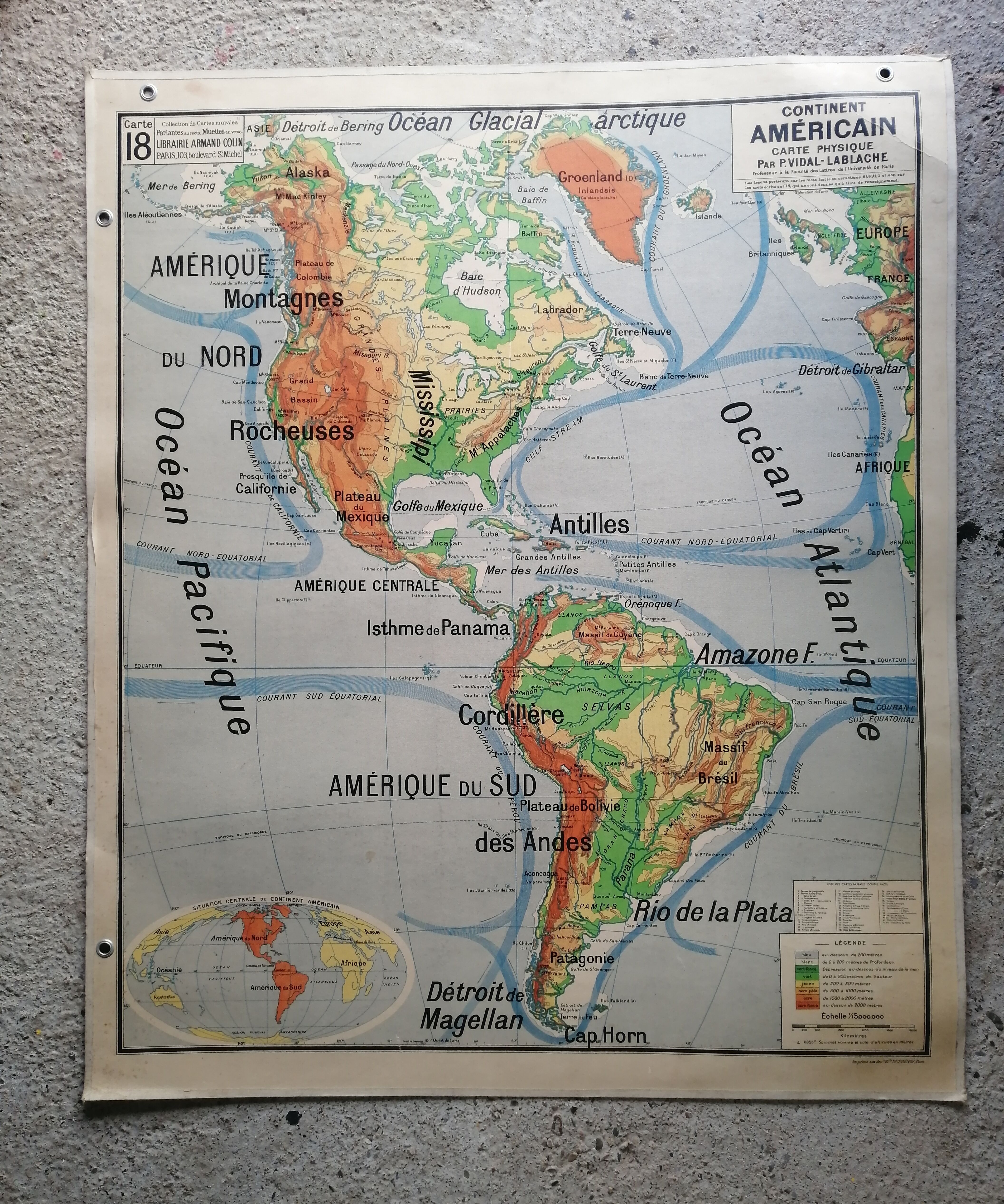 Vintage school map Lablache American Continent - USA
