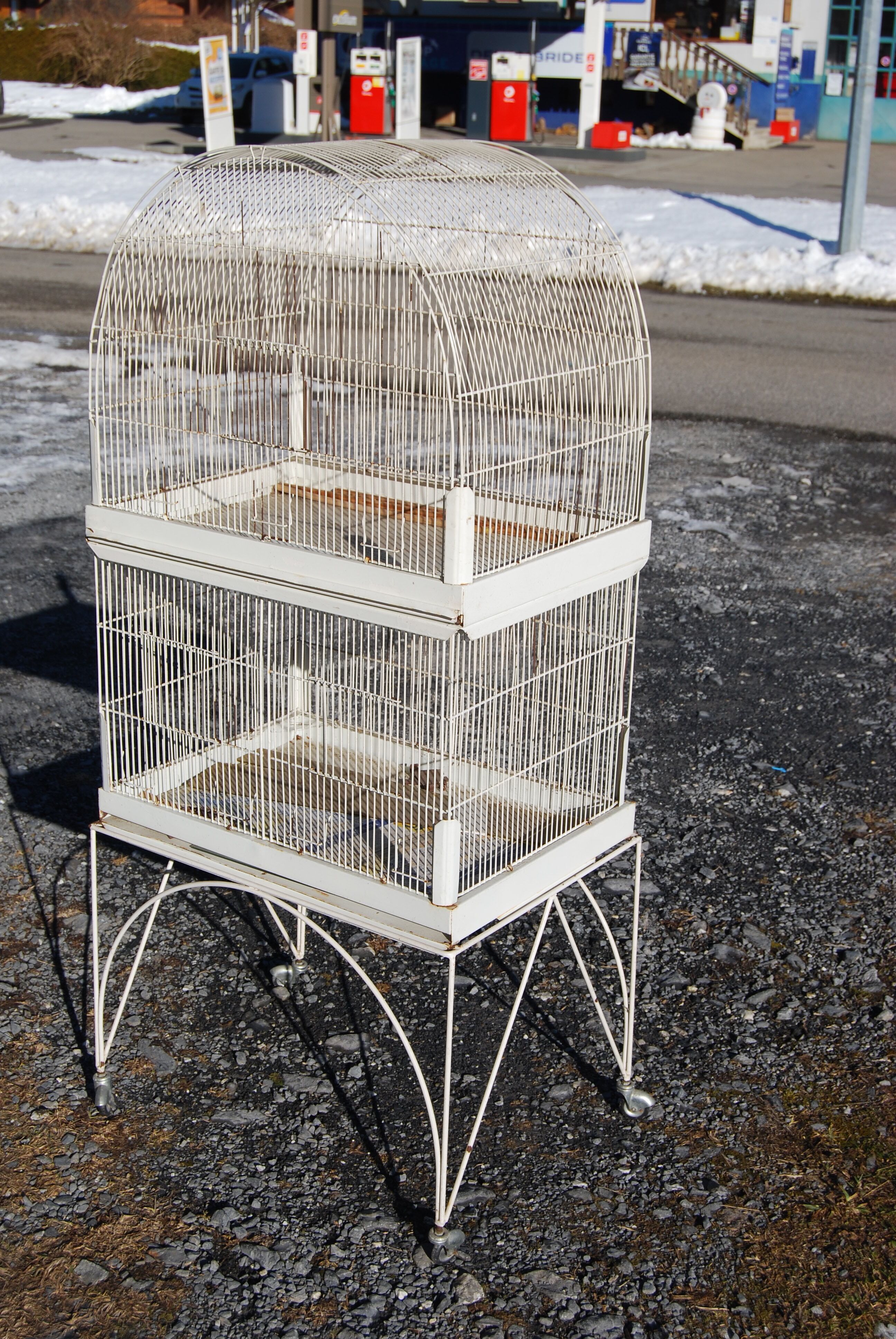 Vintage aviary, foot cage on wheels 147x67x49cm.