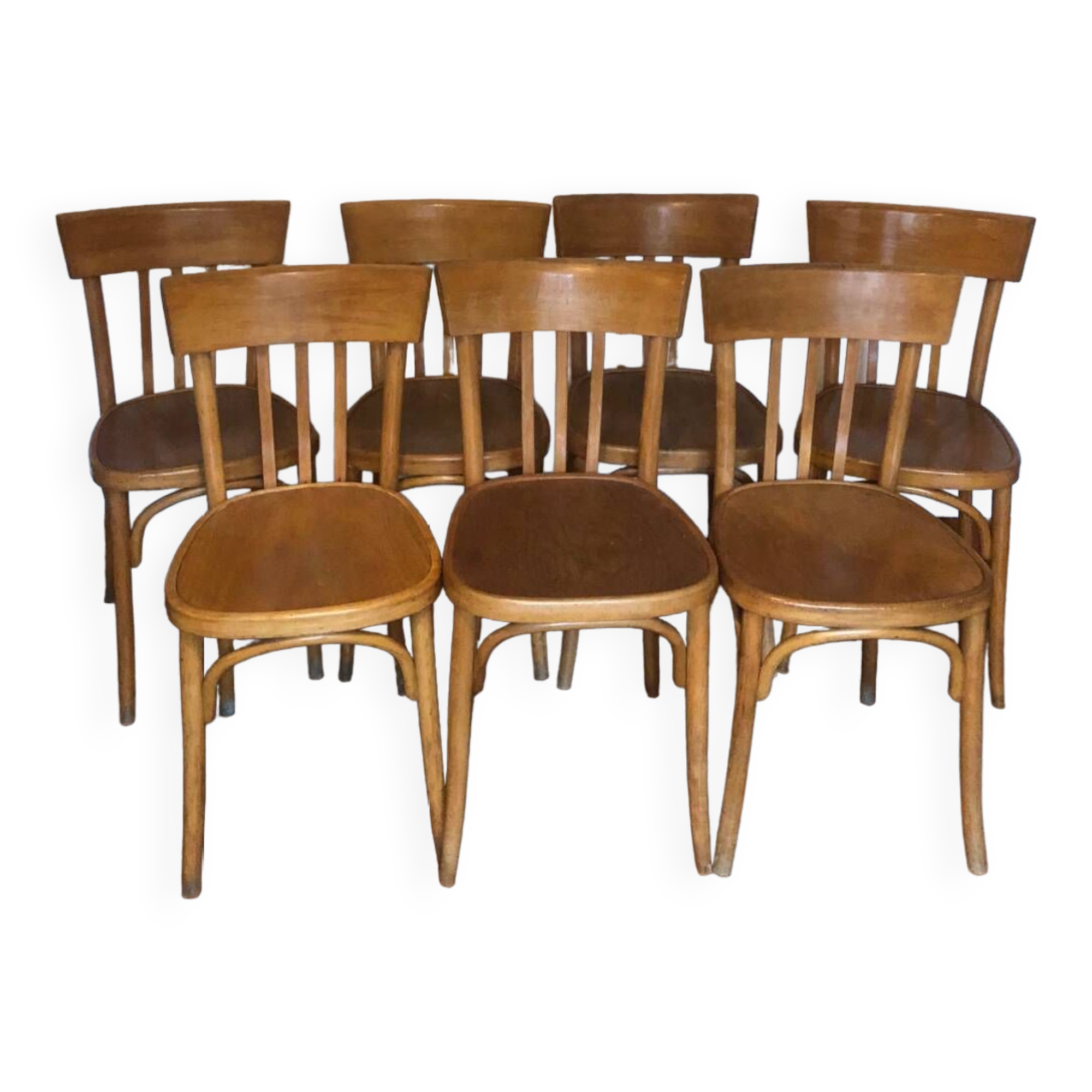 Suite de 7 chaises bistrot, editeur baumann - années 60