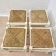 Set of 4 Vintage White Wooden Stools with Thatched Seats - 1970s Yugoslavia