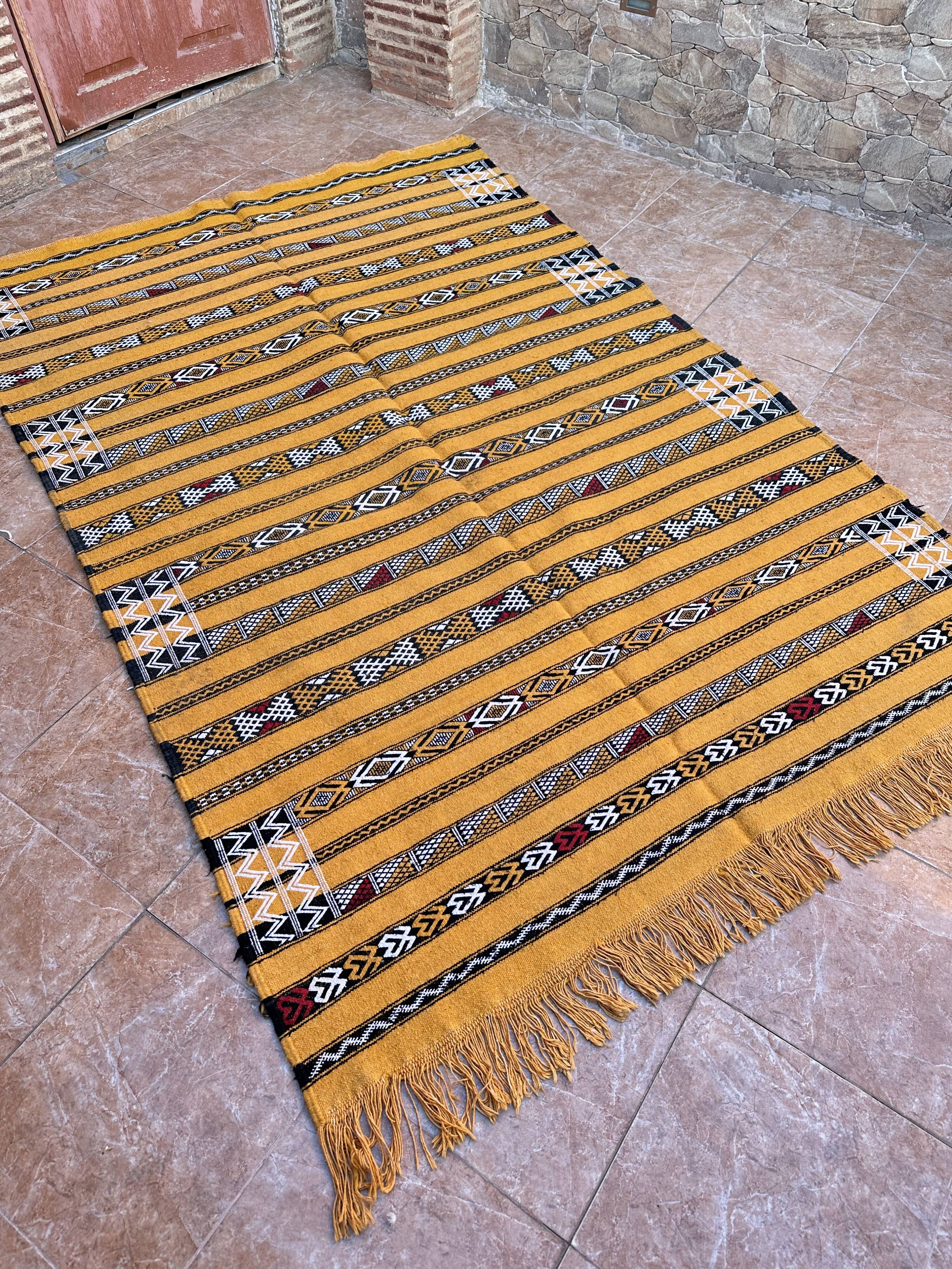 Handmade yellow Berber Kilim rug 226 x 150