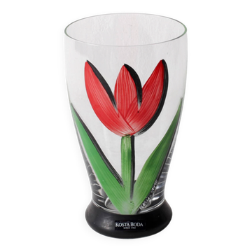 Gobelet en verre à eau Fleur de tulipe rouge Kosta Boda par Ulrica Hydman Vallien / Suède