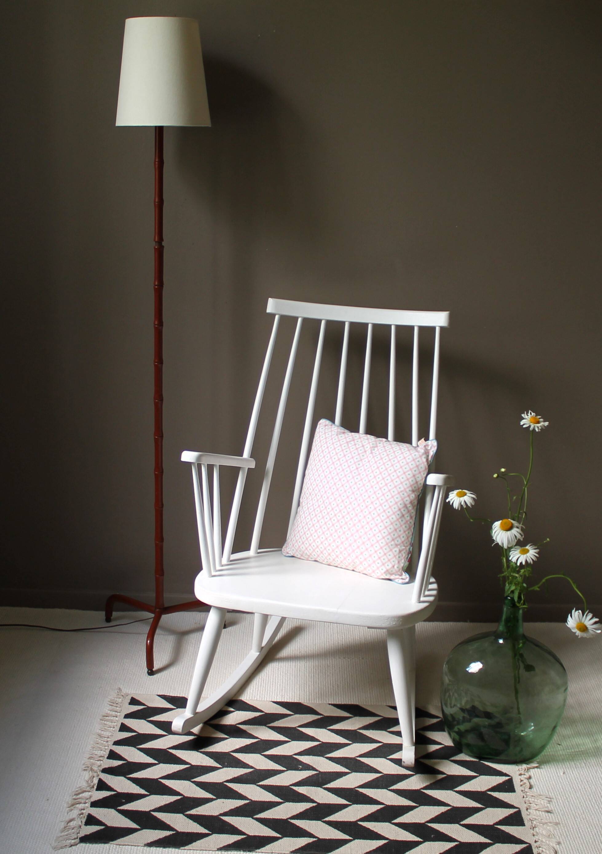 Vintage floor lamp with bamboo-style leather base