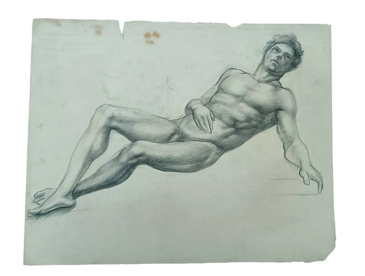 Drawing of a male nude, pencil on paper, Tuscan school, 19th century