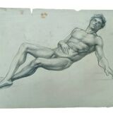 Drawing of a male nude, pencil on paper, Tuscan school, 19th century