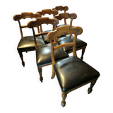 Set of 6 English chairs in mahogany and black leather