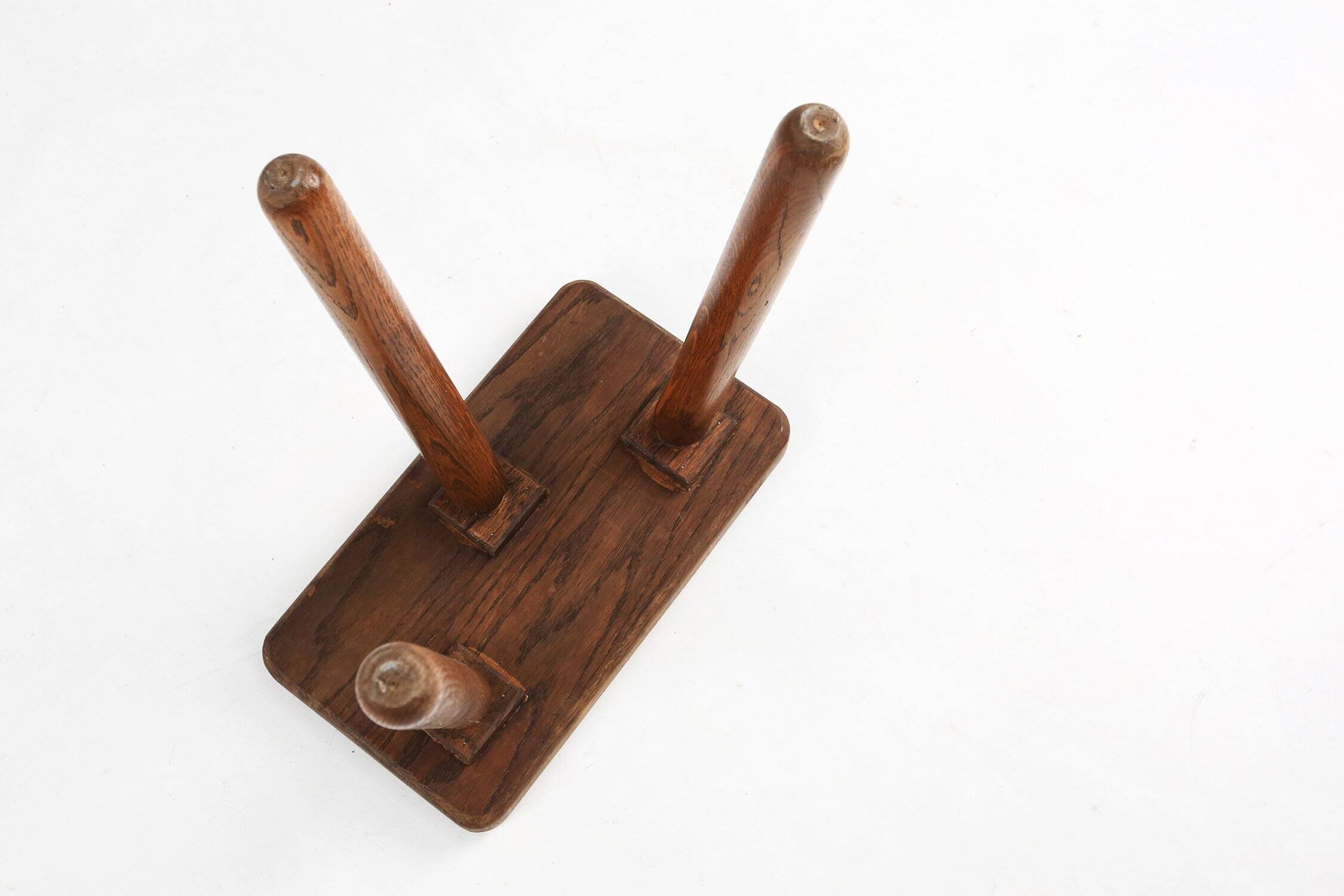 Rustic solid Wooden tripod Stool, France 1940s