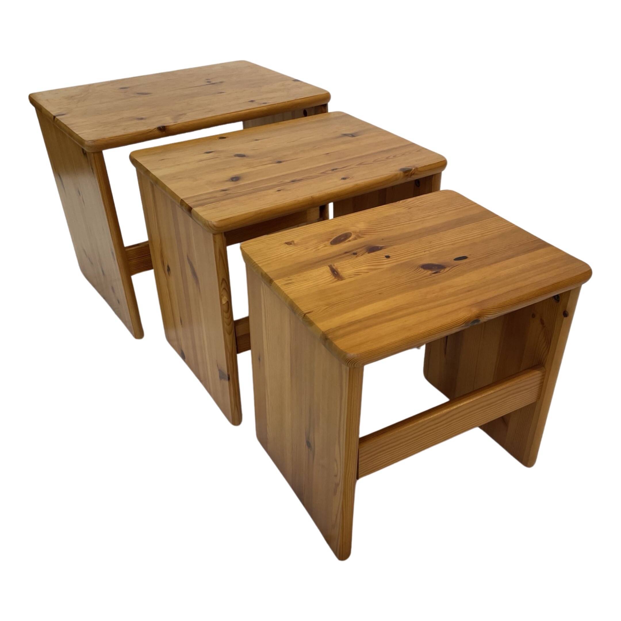 Tables gigognes vintage en bois de pin, tables d'appoint mimiset, lot de 3