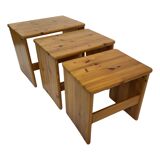 Vintage pine wood nesting tables  mimiset side tables set of 3
