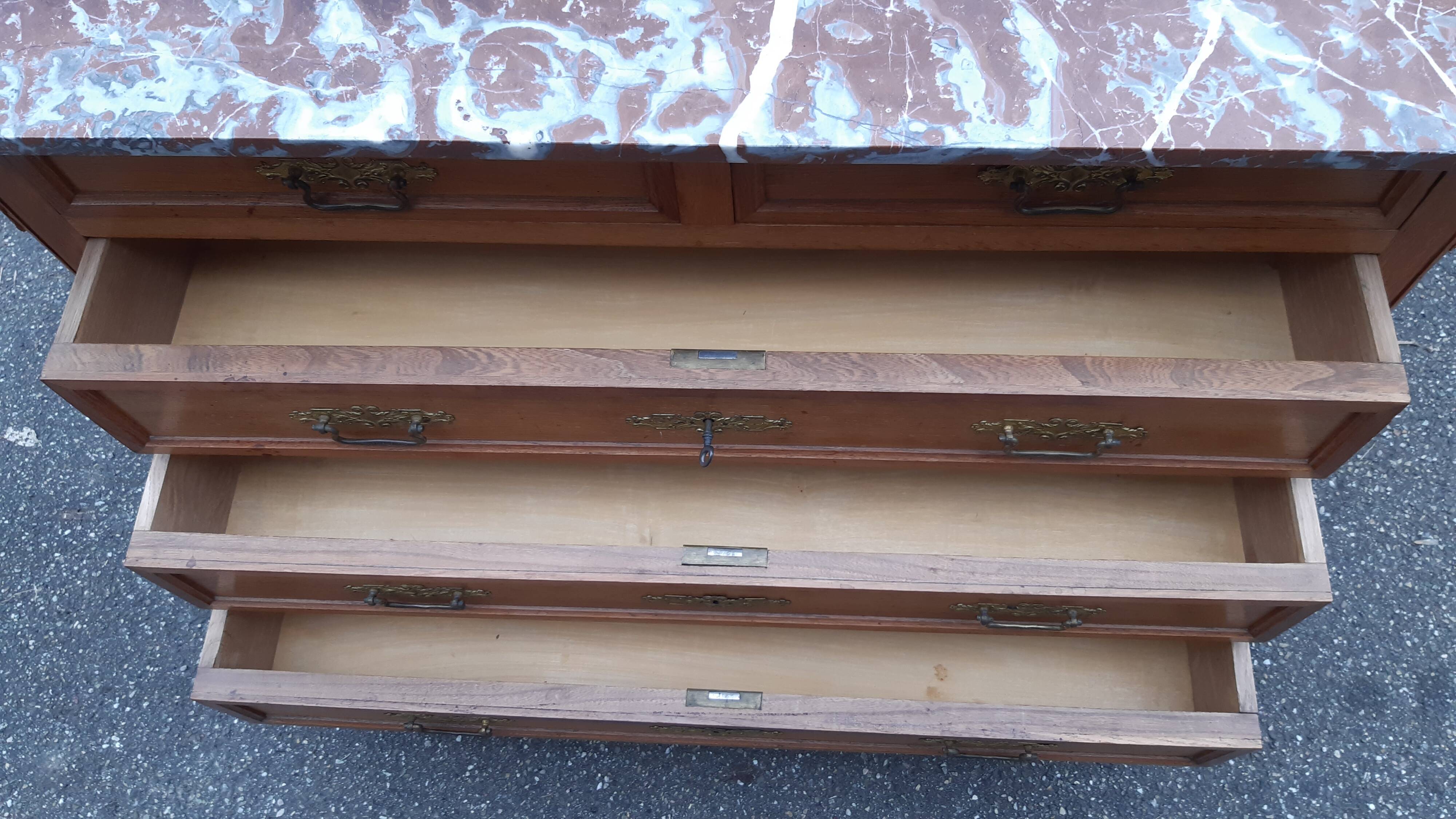 Oak and marble chest of drawers