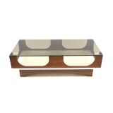 Vintage Space Age coffee table, 1970s, with smoked glass and wenge wood top