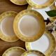 Set of 10 vintage white, yellow and gold dinner plates