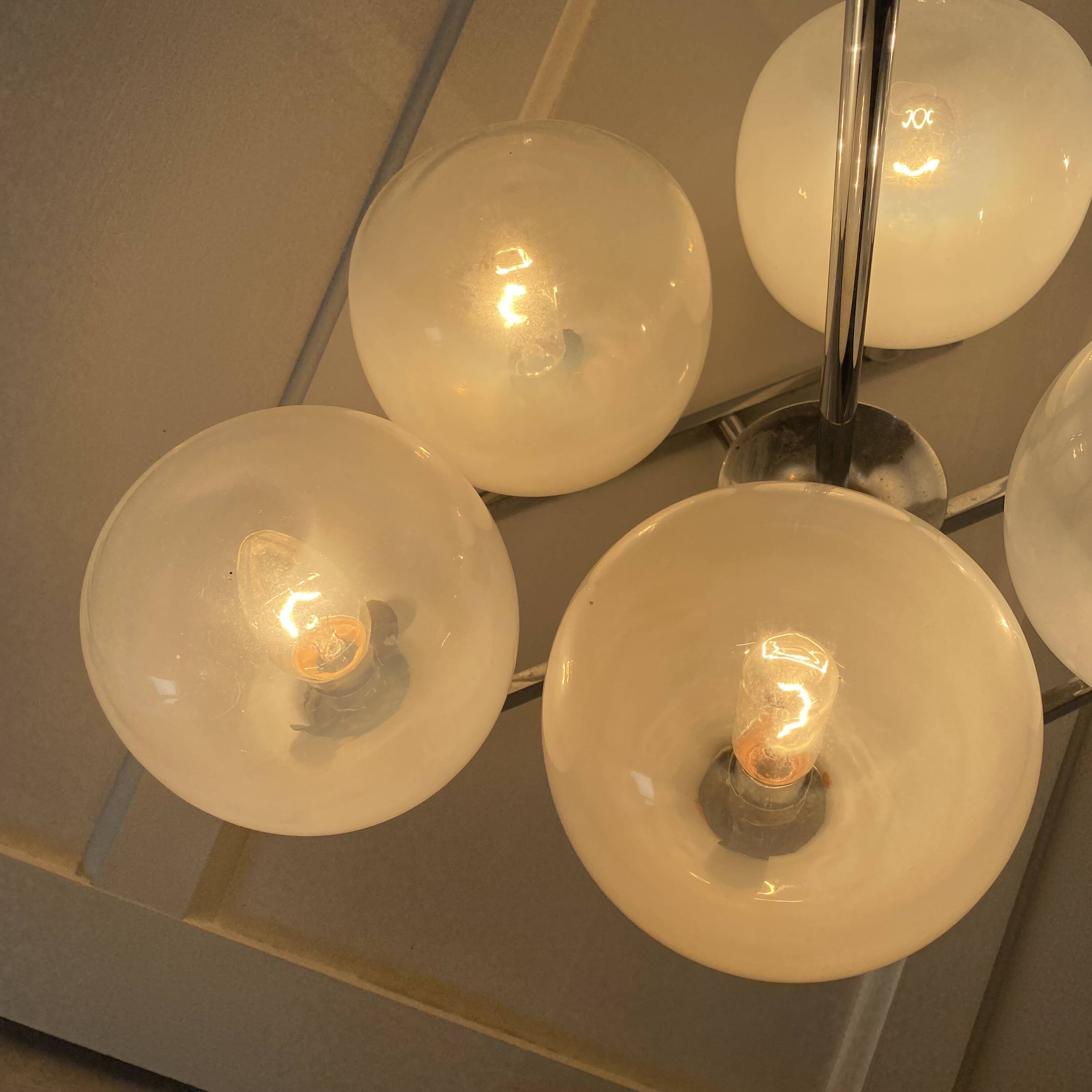 Space Age chandelier, Italian design, chrome and glass