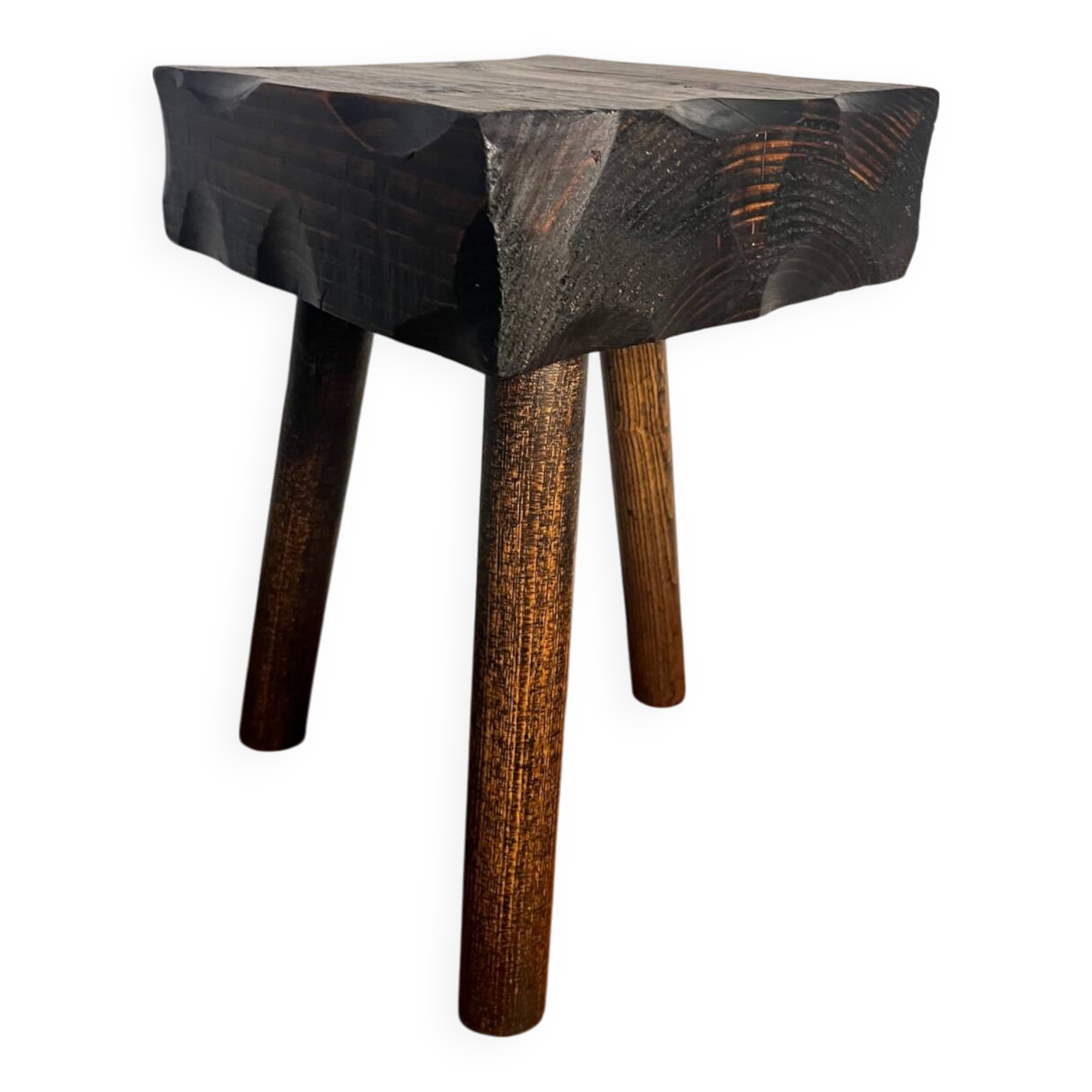 Brutalist tripod wooden stool