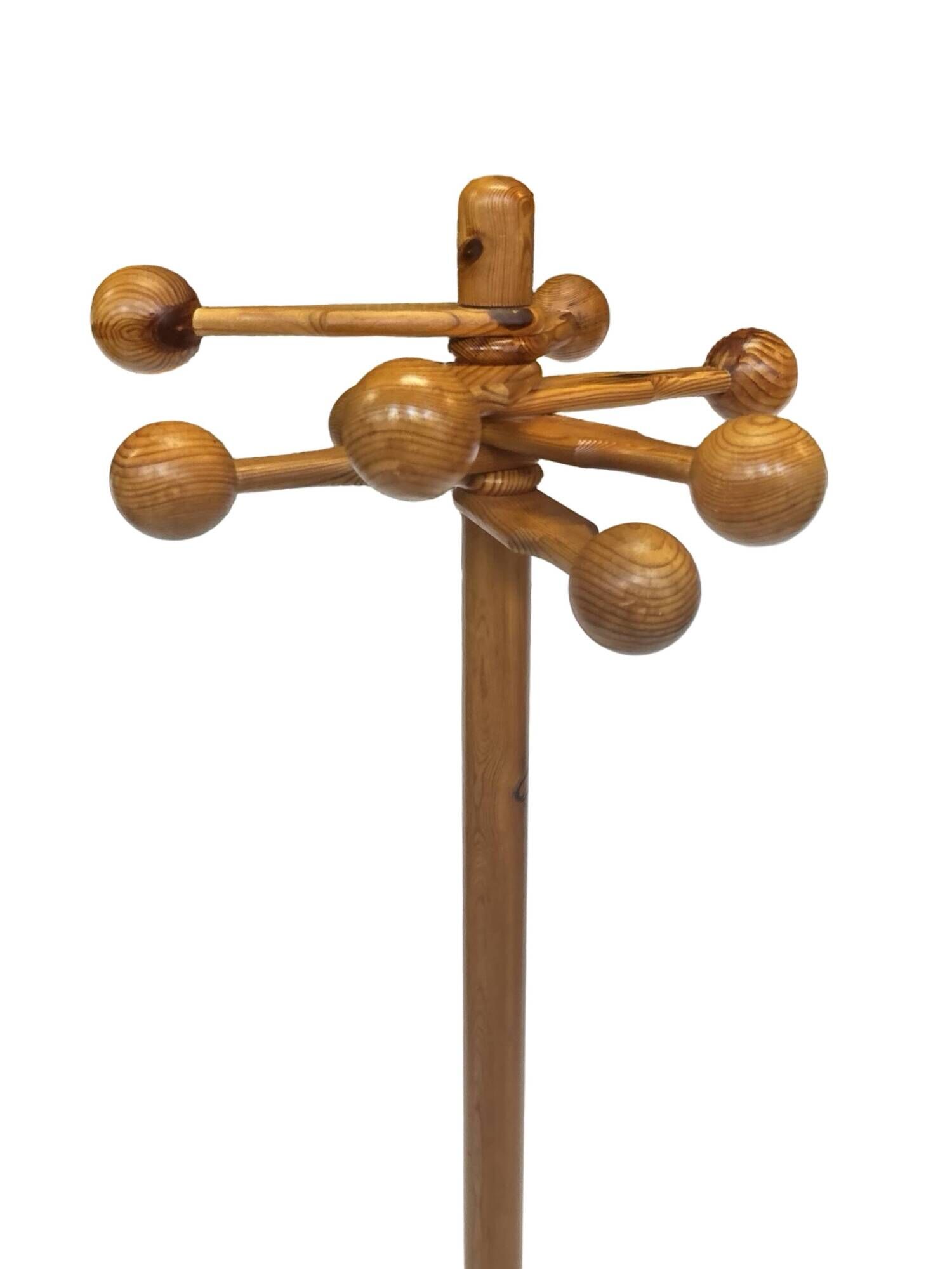 Vintage Pinewood Sputnik Freestanding Coat Rack, 1970s Design