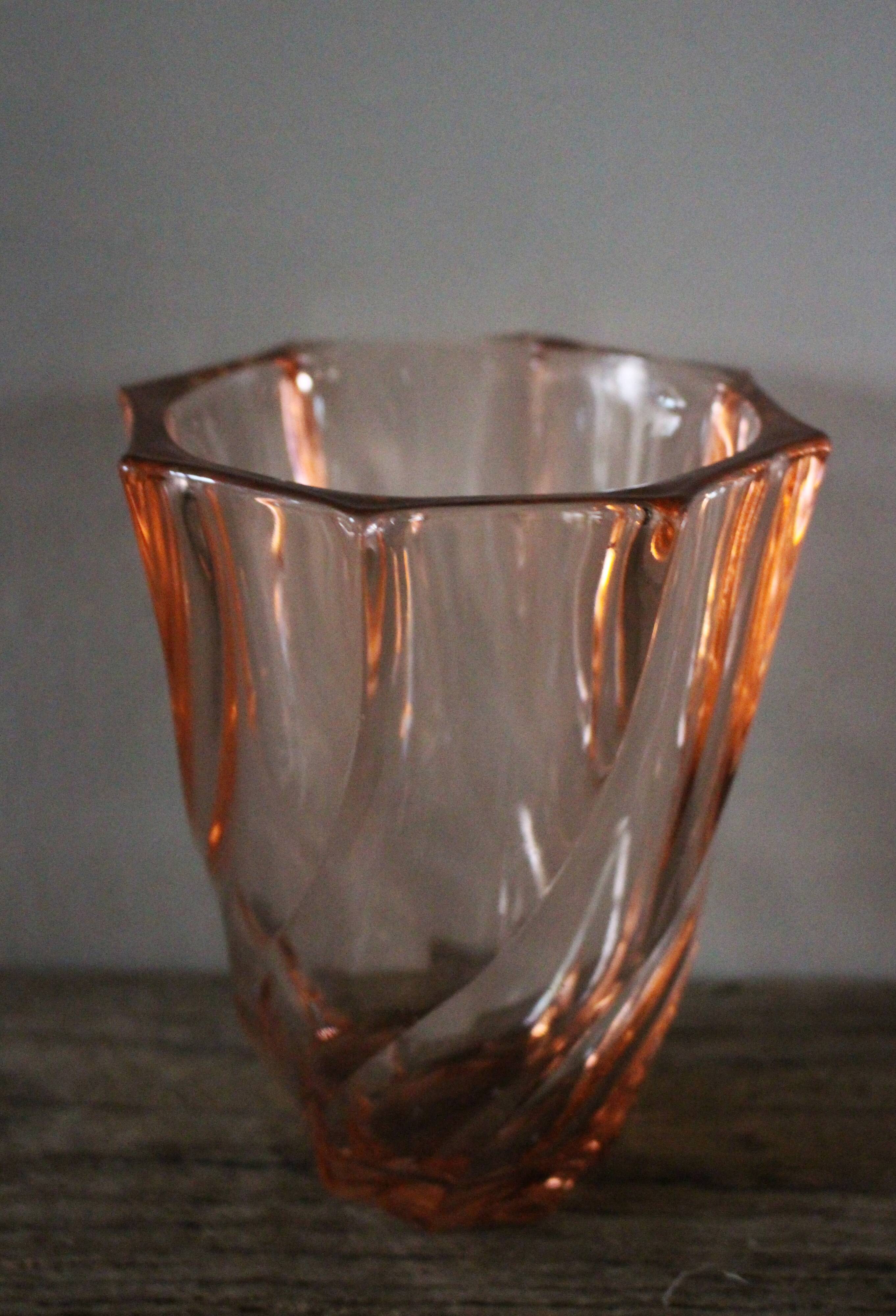 Rosaline vase, pink octagonal vintage glass