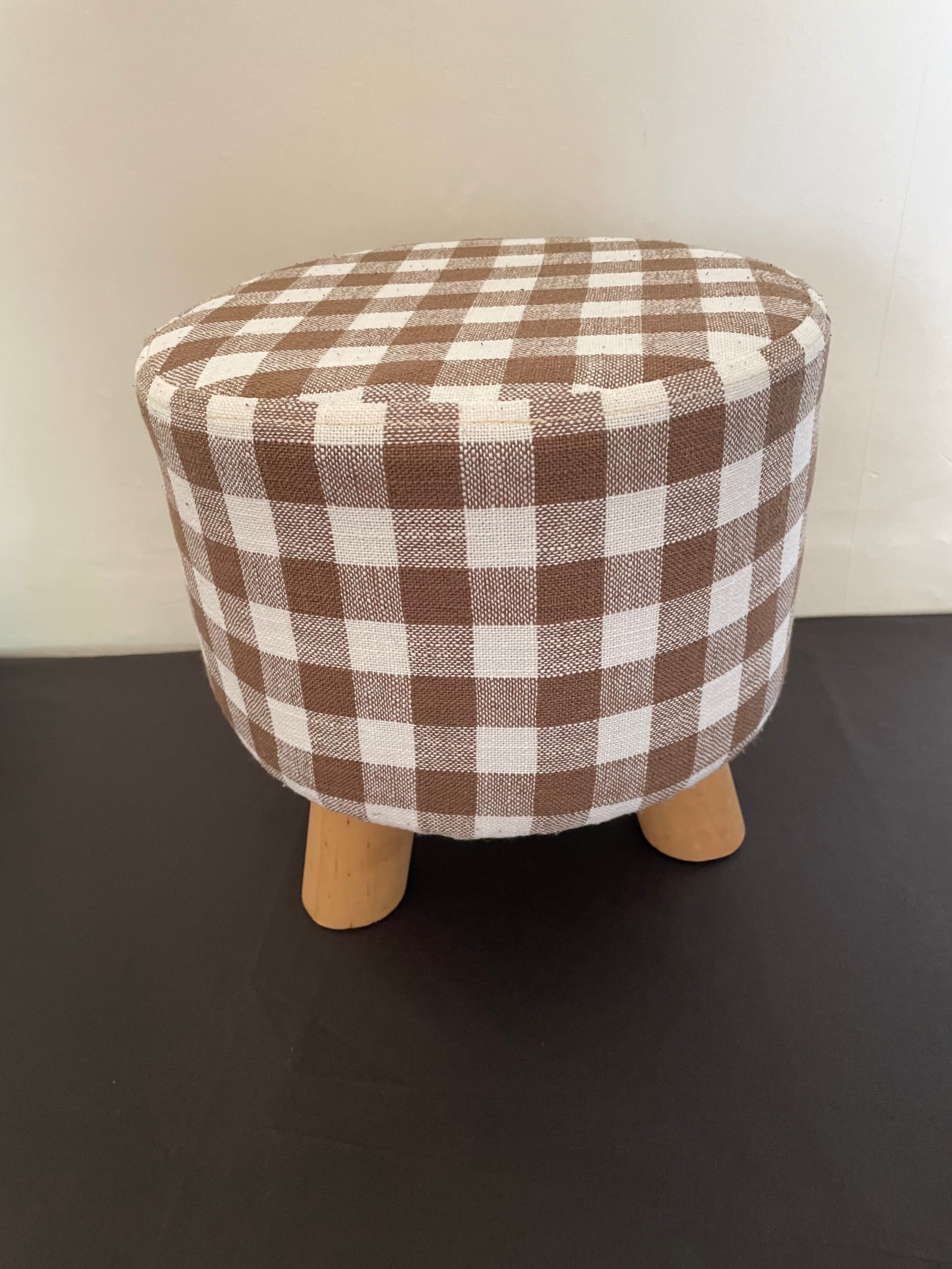 Children's pouf in Vichy chocolate fabric H28 X L 24