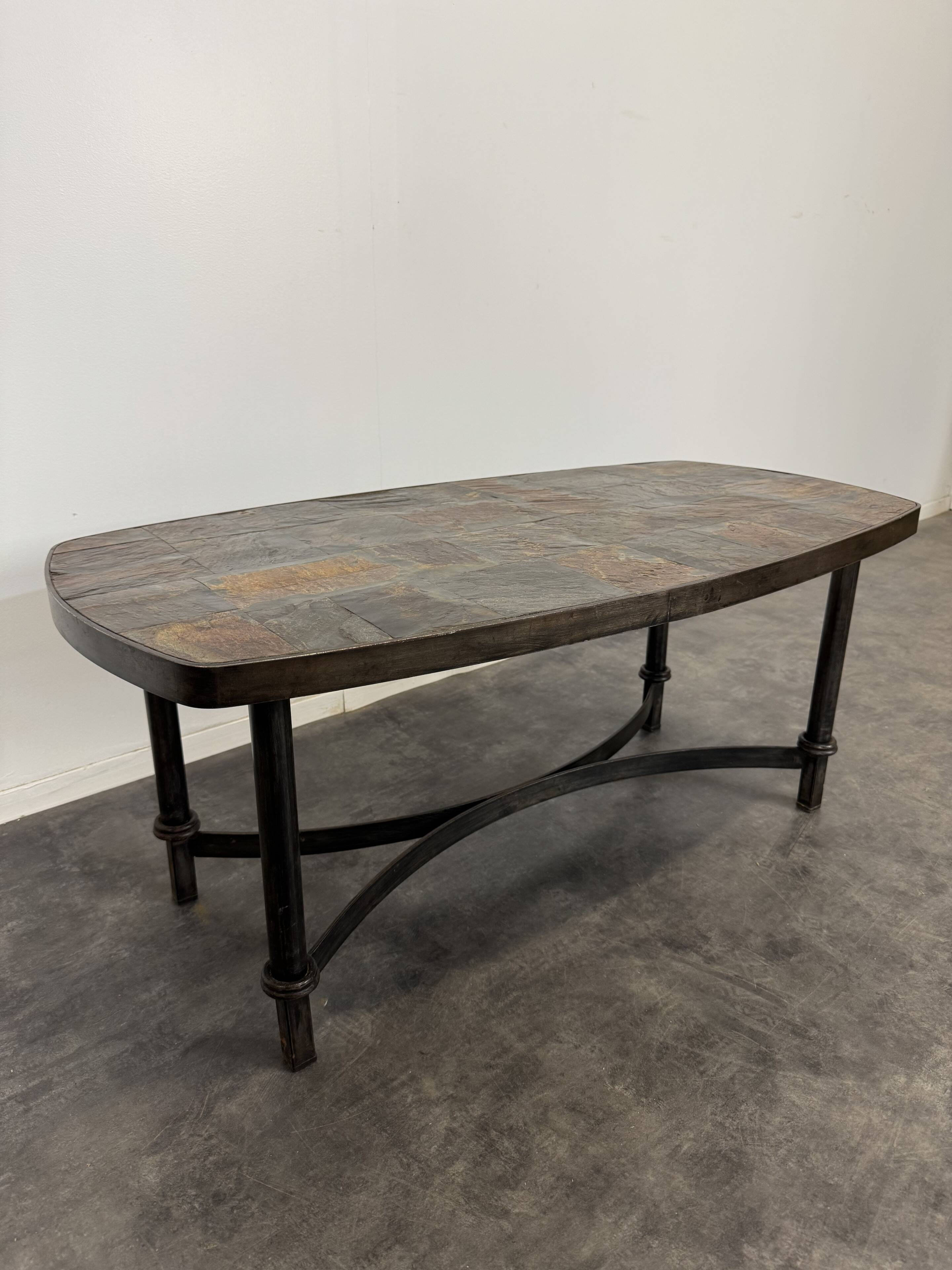 Wrought iron coffee table with slate top