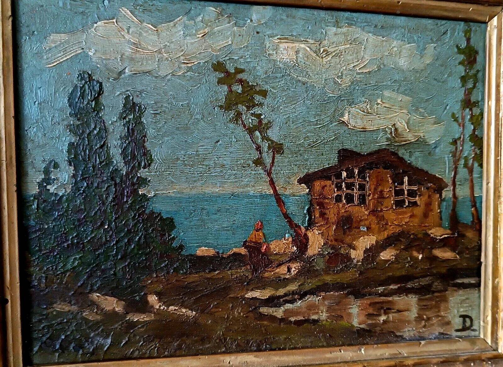 Oil painting on panel landscape early 1900s