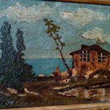 Peinture à l'huile sur panneau paysage début des années 1900