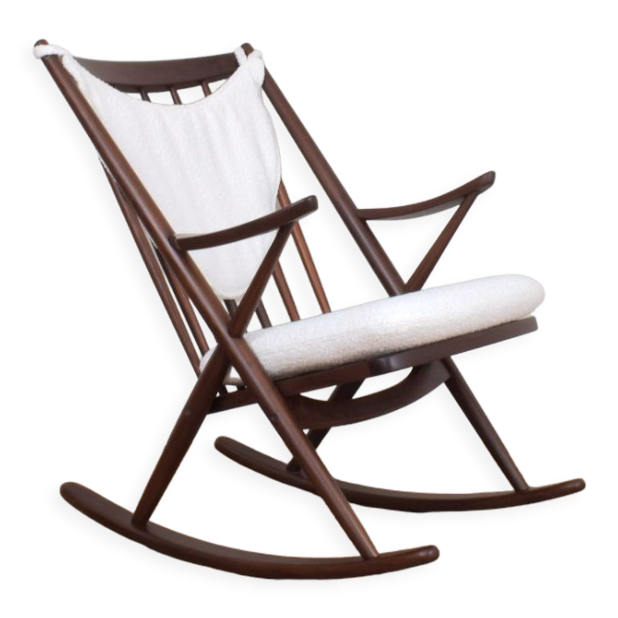 Danish teak & boucle rocking chair by Frank Reenskaug for Bramin