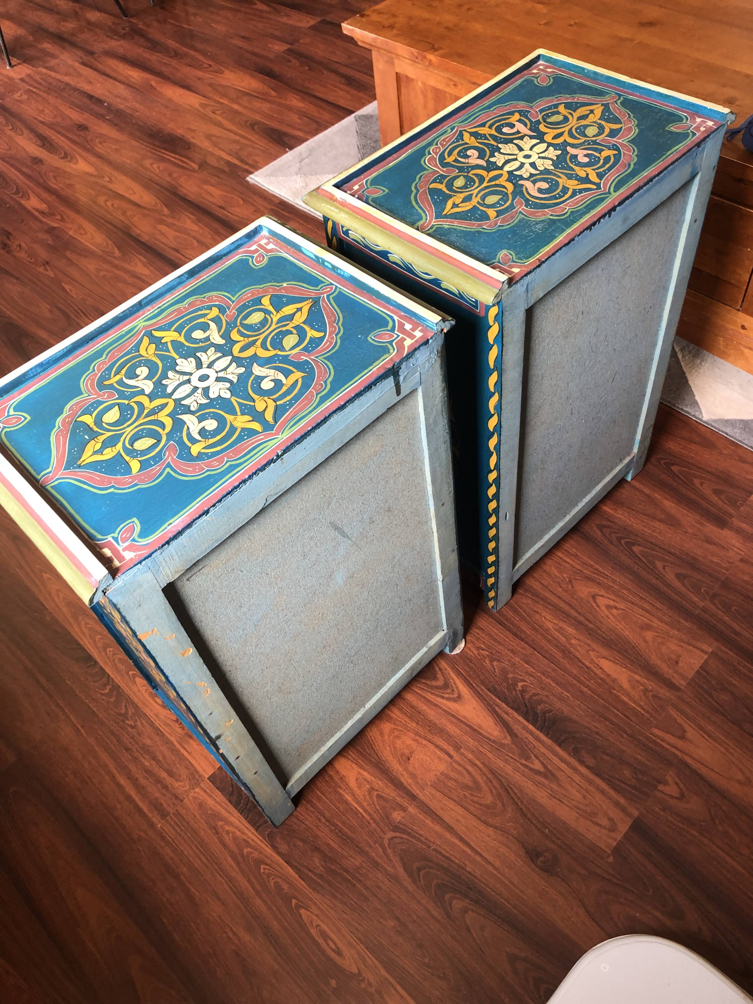 Set of 2 vintage Moroccan handcrafted bedside tables.