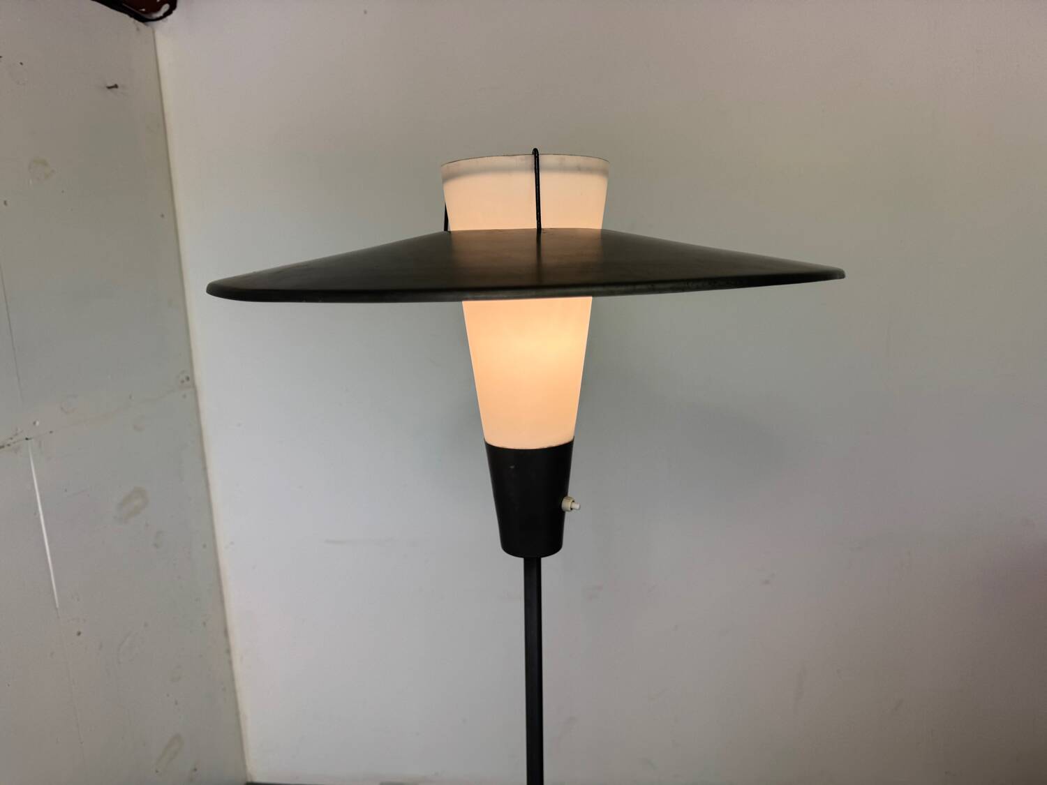 Mid Century France Modernist steel, brass and glass floor lamp, 1950s