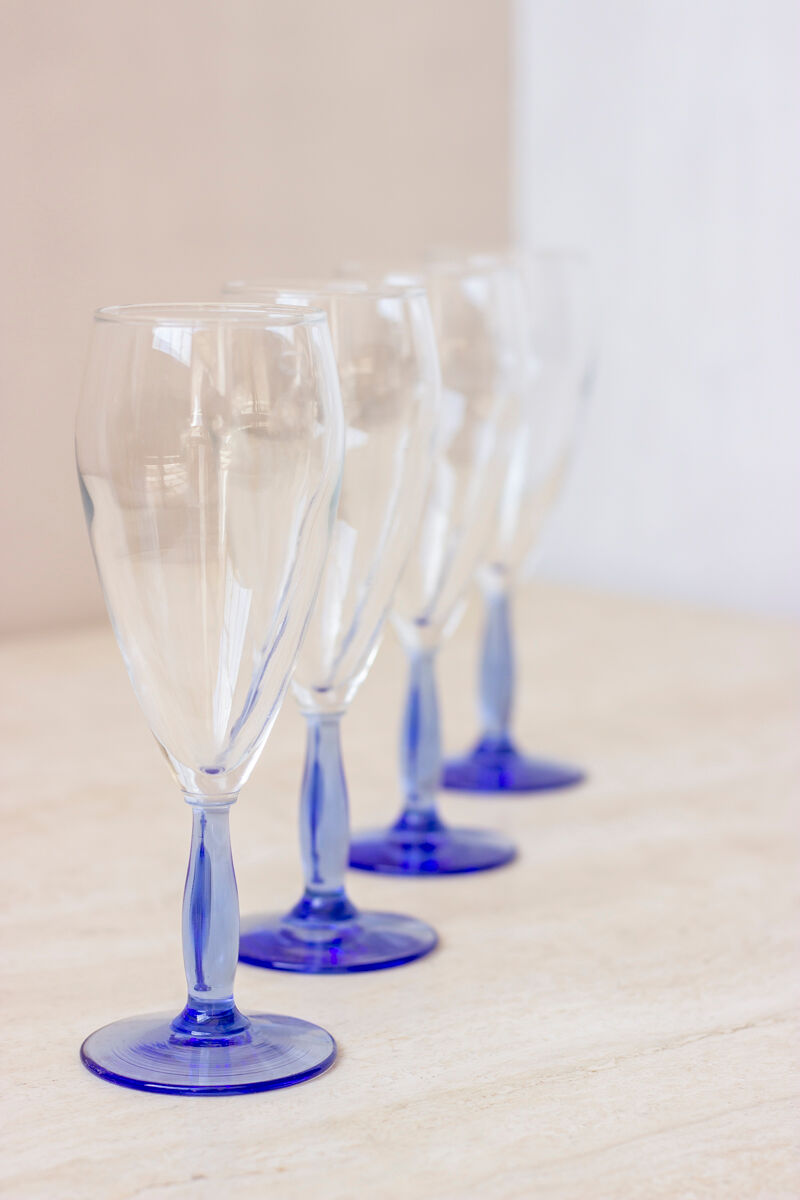 4 flutes à champagne - pied bleu