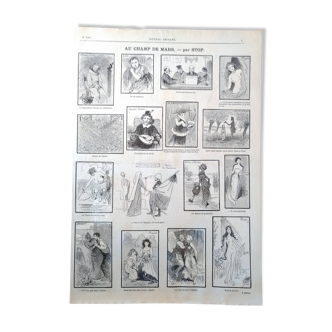 Croquis dessins au champs de mars illustrateurs     issue revue des années 1890