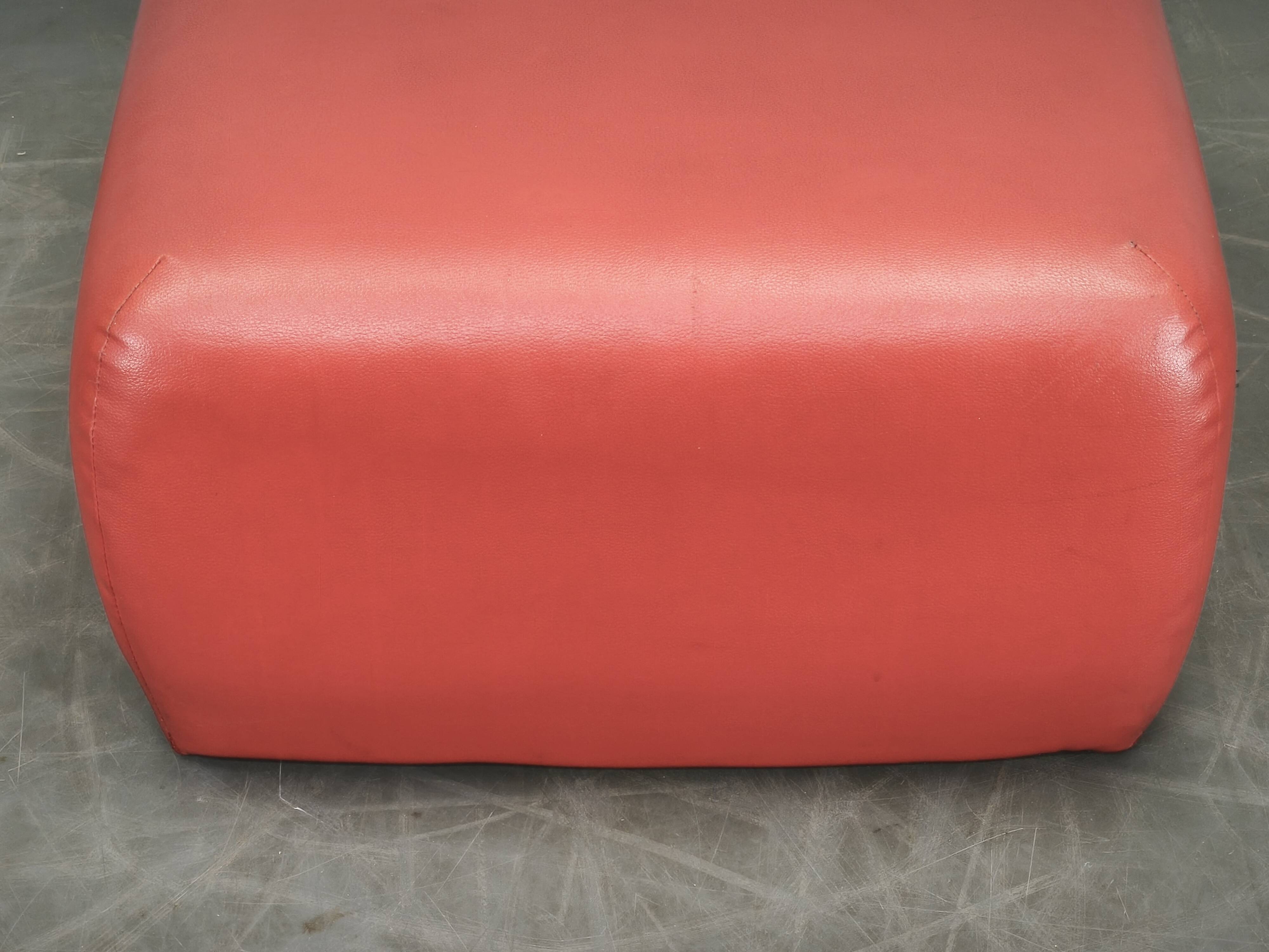 1980s Italian Postmodern Red Faux Leather Pouf Ottoman