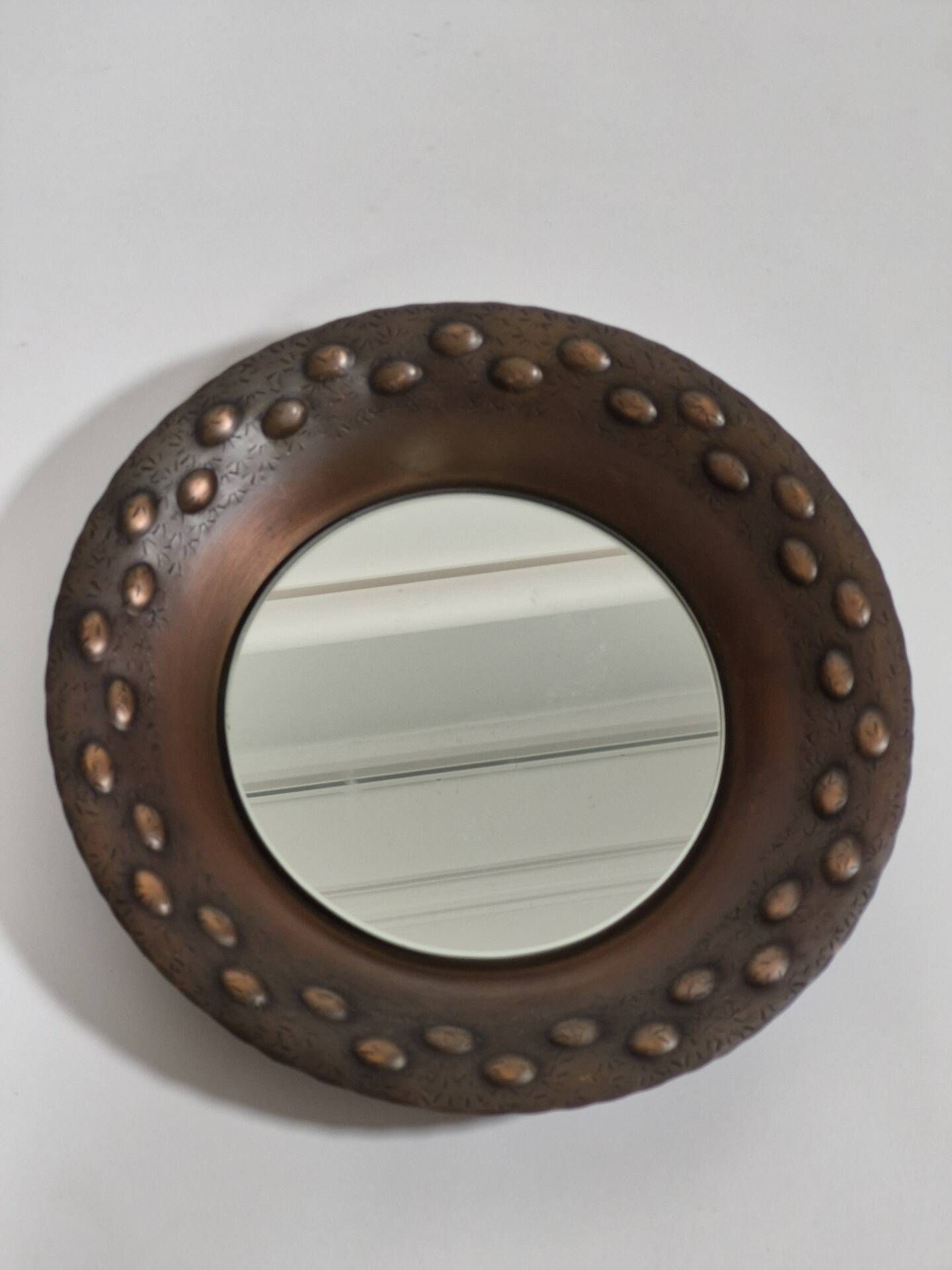 Vintage handmade mid century copper wall mirror by Eugen Zint