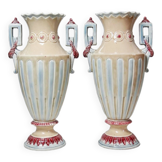 Pair of old art deco slip vases