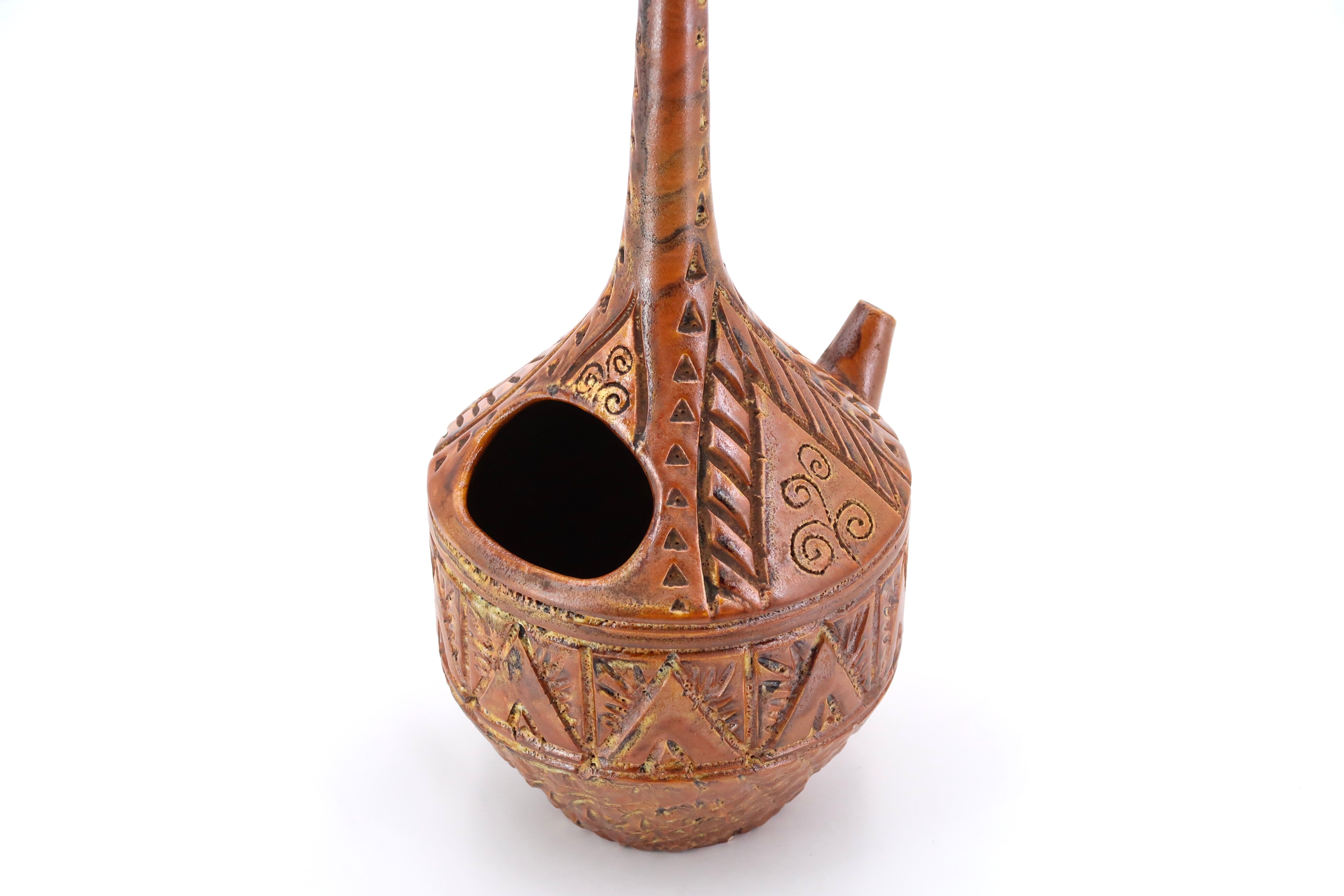 Stylized ceramic pitcher by Huguette Bessone, Vallauris