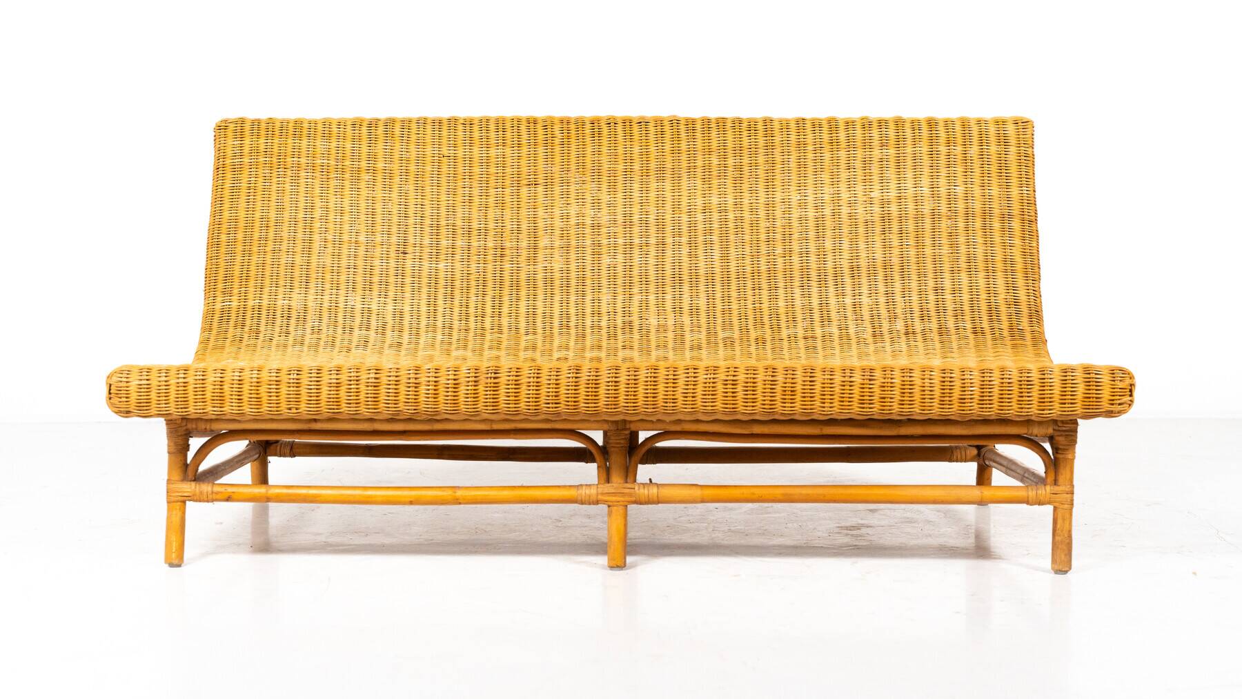 Mid-Century Modern Wicker Bench, Italy, 1970s